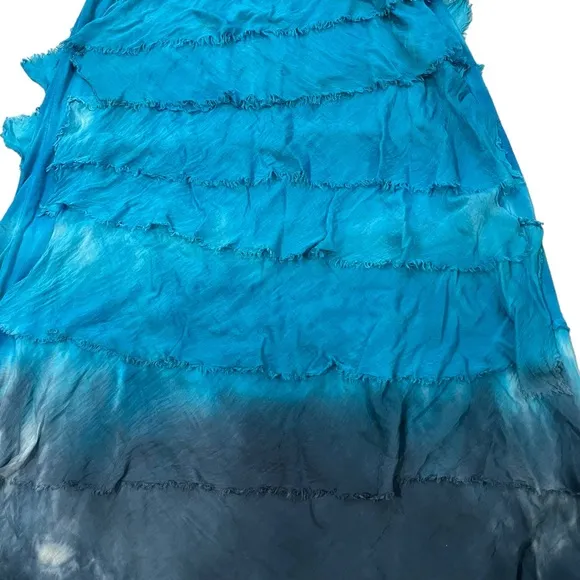 Cindi Buck Design Blue Tie Dye Cotton/Silk Blend Boho Tiered Skirt.