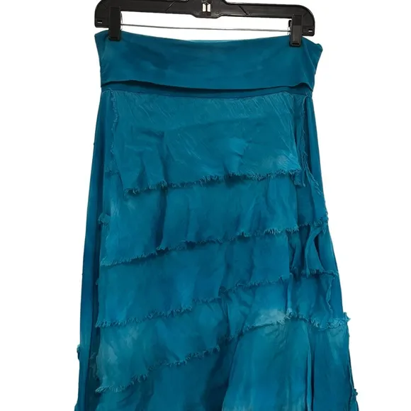 Cindi Buck Design Blue Tie Dye Cotton/Silk Blend Boho Tiered Skirt.
