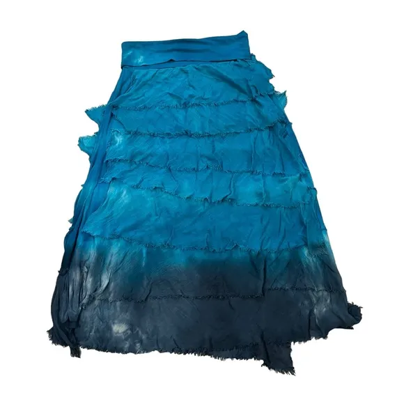 Cindi Buck Design Blue Tie Dye Cotton/Silk Blend Boho Tiered Skirt.