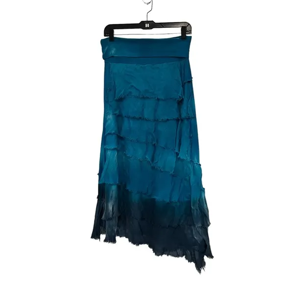 Cindi Buck Design Blue Tie Dye Cotton/Silk Blend Boho Tiered Skirt.