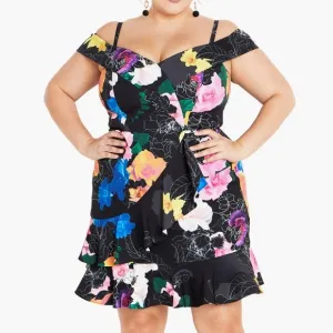 CITY CHIC Plus Size Raquel Print Mini Dress Women’s 20 Black