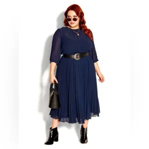 City Chic Women's Plus Size Love Pleat Elbow Sleeve Round Neckline Dress XXL