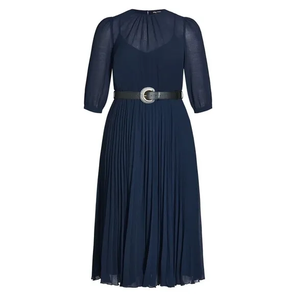City Chic Women's Plus Size Love Pleat Elbow Sleeve Round Neckline Dress XXL