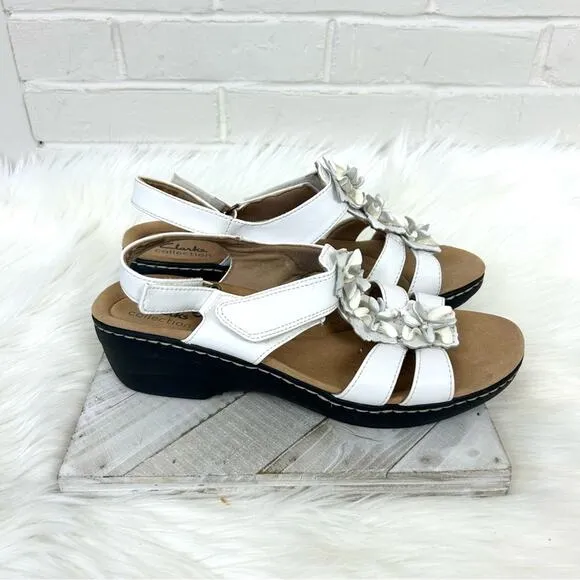 Clark’s Collection White Strappy Floral Sandals Size 10