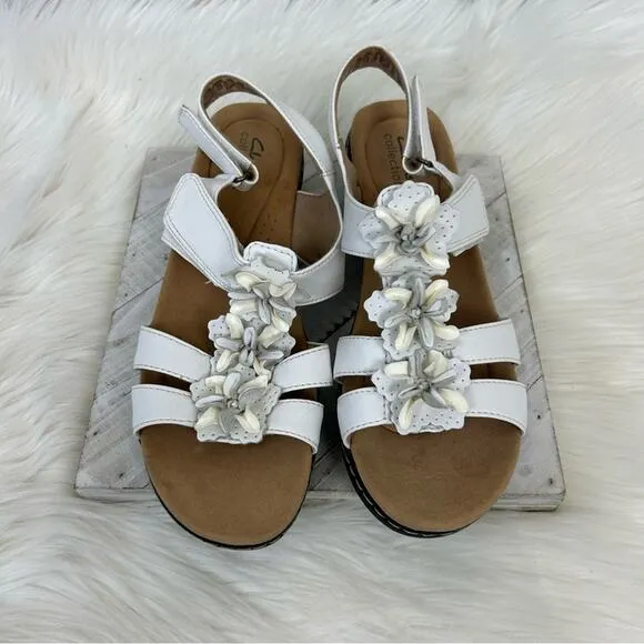 Clark’s Collection White Strappy Floral Sandals Size 10