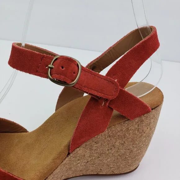 Clarks Elements Womens Size 8 Red Suede Cork 3.25&quot; Wedge Platform Sandals 85605