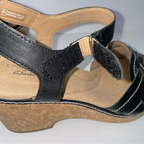 Clarks Giselle Coast Black Wedge Platform Sandals