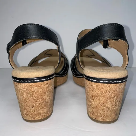Clarks Giselle Coast Black Wedge Platform Sandals