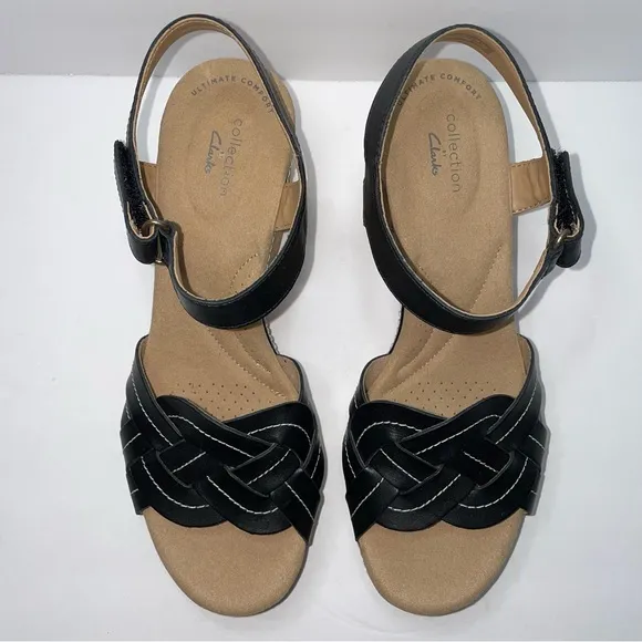Clarks Giselle Coast Black Wedge Platform Sandals