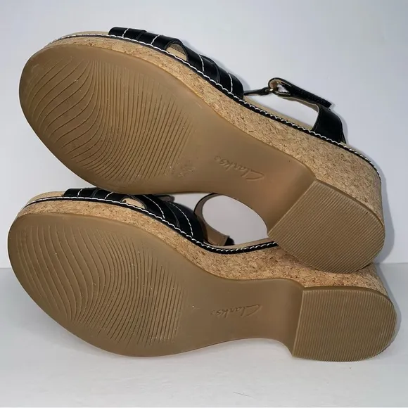 Clarks Giselle Coast Black Wedge Platform Sandals