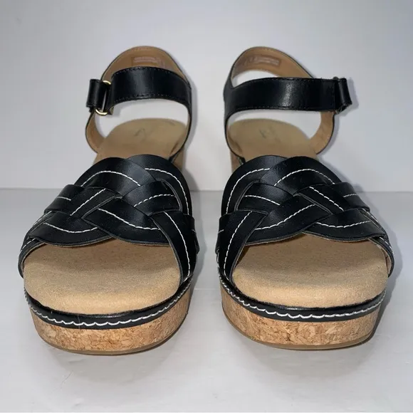 Clarks Giselle Coast Black Wedge Platform Sandals