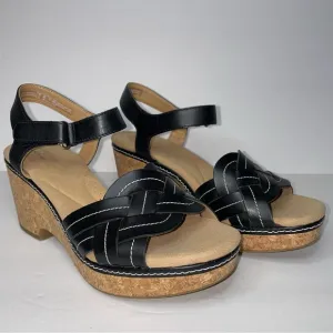 Clarks Giselle Coast Black Wedge Platform Sandals