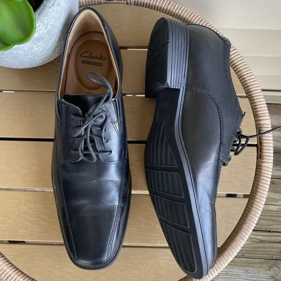 Clarks Tilden Walk Black Leather Oxford Dress Shoes Men's Size 10