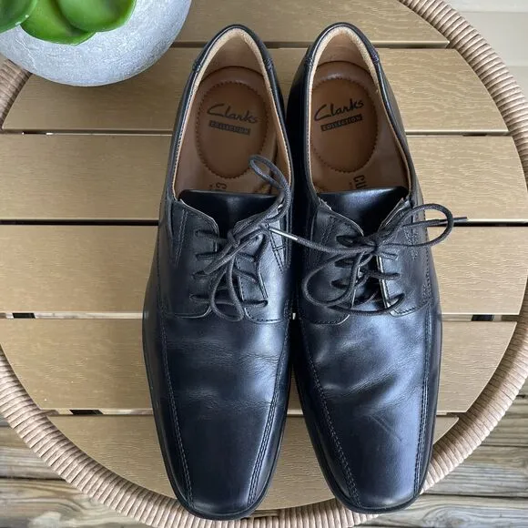 Clarks Tilden Walk Black Leather Oxford Dress Shoes Men's Size 10
