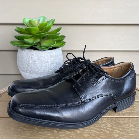 Clarks Tilden Walk Black Leather Oxford Dress Shoes Men's Size 10