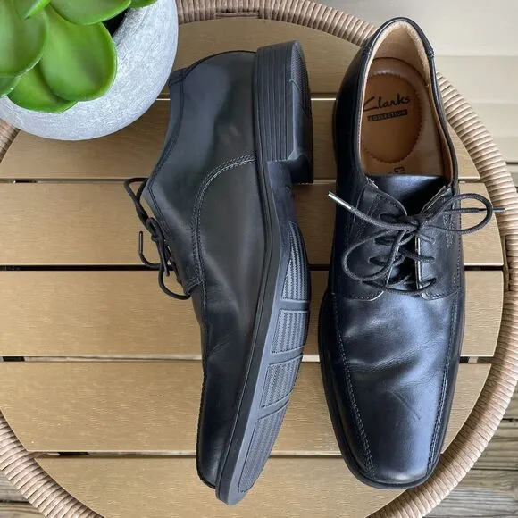 Clarks Tilden Walk Black Leather Oxford Dress Shoes Men's Size 10