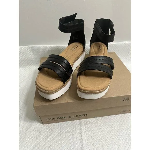 Clarks Womens Lana  Leather Ankle Strap Platform Sandals , Size 10M