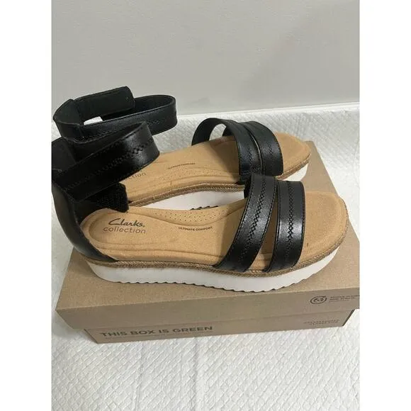 Clarks Womens Lana  Leather Ankle Strap Platform Sandals , Size 10M