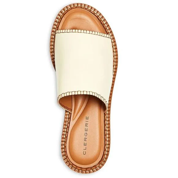 Clergerie Paris Womens Fastsp Ivory Faux Leather Platform Slide Sandals New