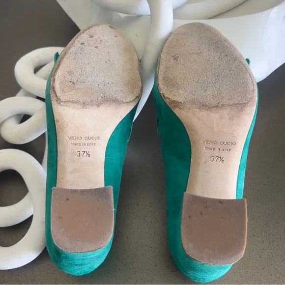 Club Monaco Teal Suede Fringe Heels - Size 37 1/2