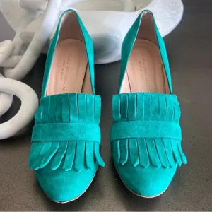 Club Monaco Teal Suede Fringe Heels - Size 37 1/2