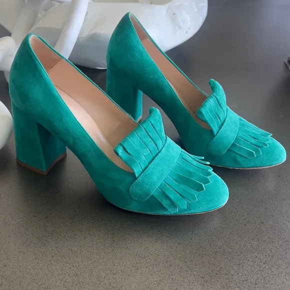 Club Monaco Teal Suede Fringe Heels - Size 37 1/2