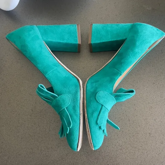 Club Monaco Teal Suede Fringe Heels - Size 37 1/2