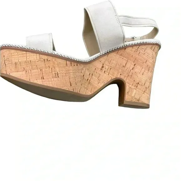 Coach Cork Heel Sandal Leather Platform Chalk Beige Quartz Sandals 9