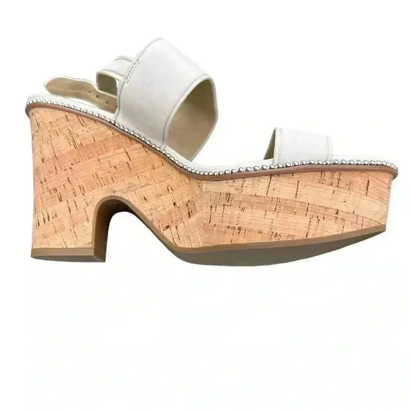 Coach Cork Heel Sandal Leather Platform Chalk Beige Quartz Sandals 9