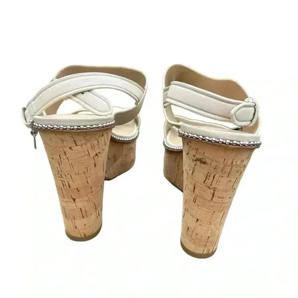 Coach Cork Heel Sandal Leather Platform Chalk Beige Quartz Sandals 9
