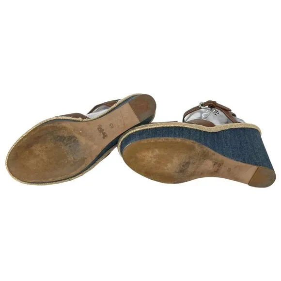 COACH Eaton Sandals Women's Wedges Platform Shoes Heels Size 8.5 Leather Denim