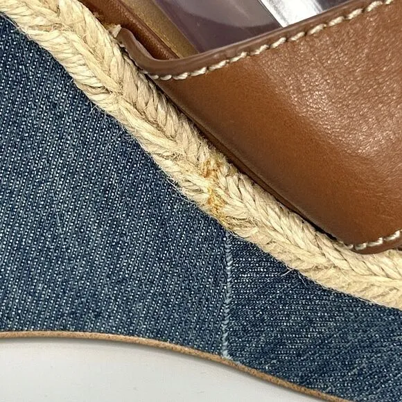 COACH Eaton Sandals Women's Wedges Platform Shoes Heels Size 8.5 Leather Denim