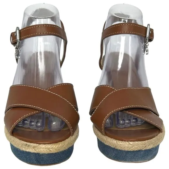 COACH Eaton Sandals Women's Wedges Platform Shoes Heels Size 8.5 Leather Denim