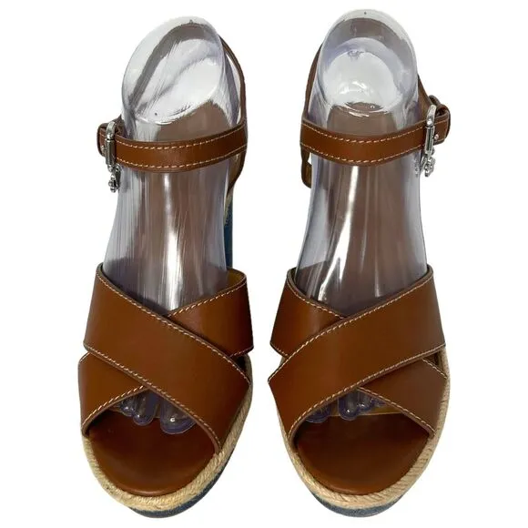 COACH Eaton Sandals Women's Wedges Platform Shoes Heels Size 8.5 Leather Denim
