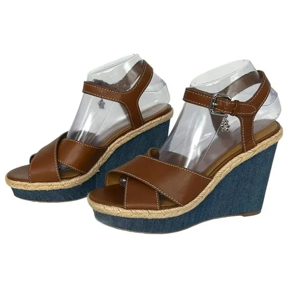 COACH Eaton Sandals Women's Wedges Platform Shoes Heels Size 8.5 Leather Denim