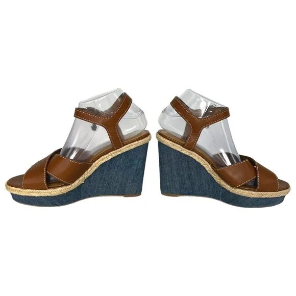 COACH Eaton Sandals Women's Wedges Platform Shoes Heels Size 8.5 Leather Denim