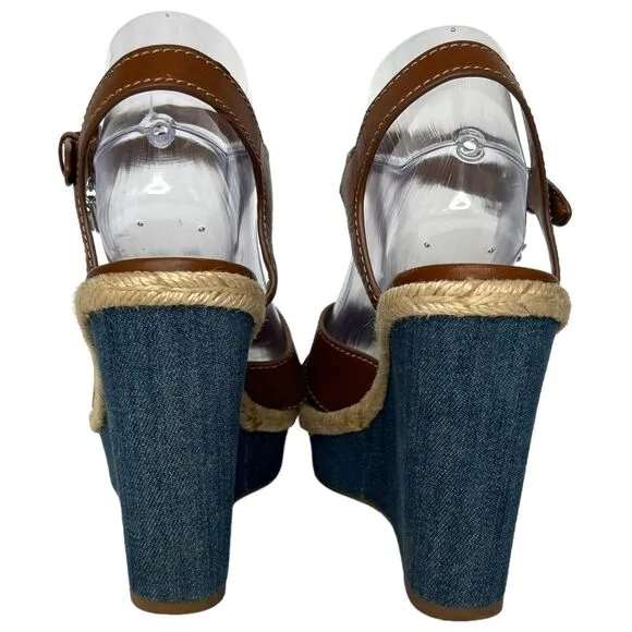 COACH Eaton Sandals Women's Wedges Platform Shoes Heels Size 8.5 Leather Denim