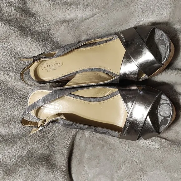 Coach Ferry Logo wedge sandals silver/gray