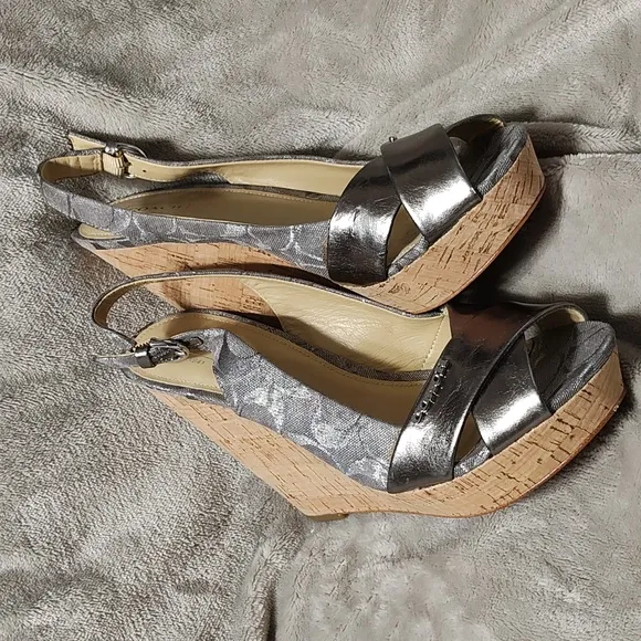 Coach Ferry Logo wedge sandals silver/gray