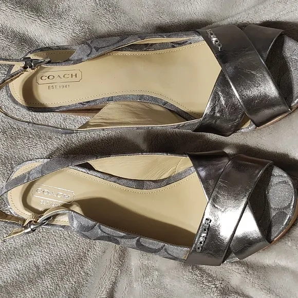 Coach Ferry Logo wedge sandals silver/gray