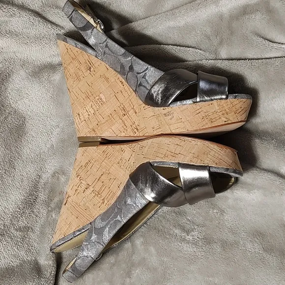Coach Ferry Logo wedge sandals silver/gray