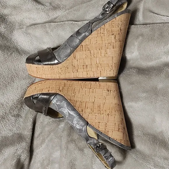 Coach Ferry Logo wedge sandals silver/gray