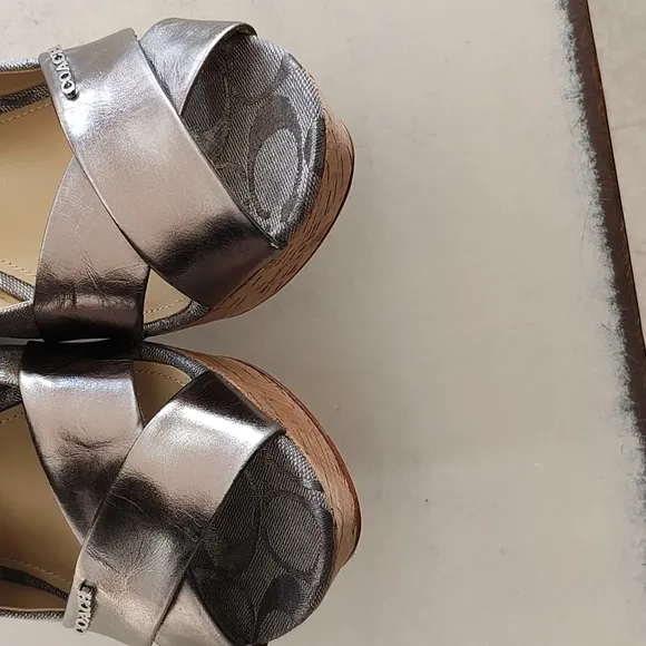Coach Ferry Logo wedge sandals silver/gray