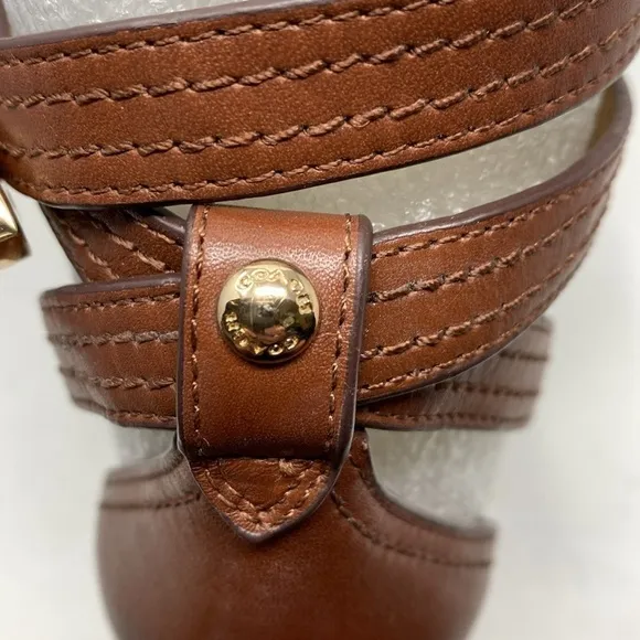 Coach Harrison Wedge Platform Brown Leather Shoes Sandals Size 9.5 EUC