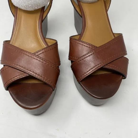 Coach Harrison Wedge Platform Brown Leather Shoes Sandals Size 9.5 EUC