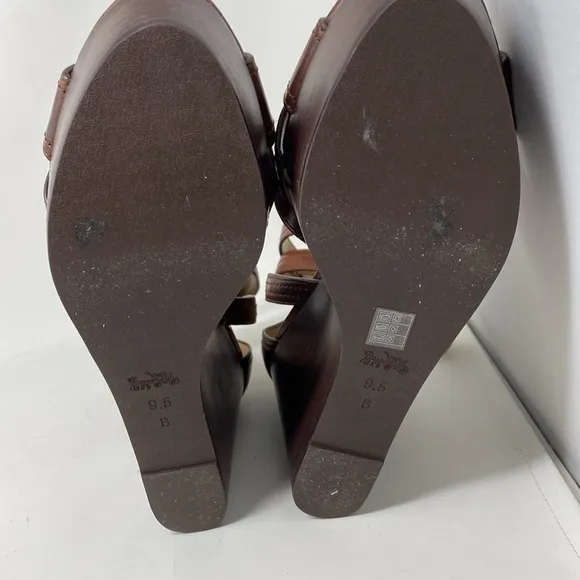 Coach Harrison Wedge Platform Brown Leather Shoes Sandals Size 9.5 EUC
