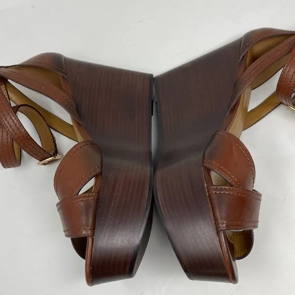 Coach Harrison Wedge Platform Brown Leather Shoes Sandals Size 9.5 EUC