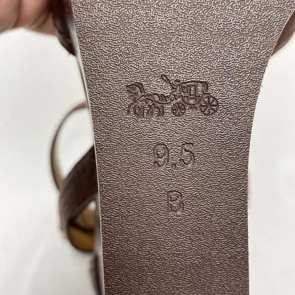 Coach Harrison Wedge Platform Brown Leather Shoes Sandals Size 9.5 EUC