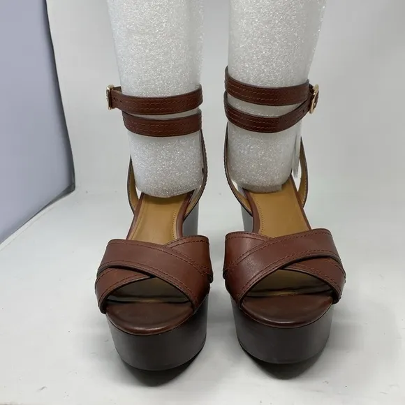 Coach Harrison Wedge Platform Brown Leather Shoes Sandals Size 9.5 EUC