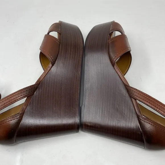 Coach Harrison Wedge Platform Brown Leather Shoes Sandals Size 9.5 EUC